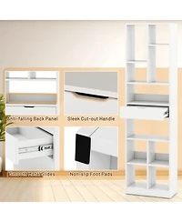 Gymax 71'' Tall Bookcase with Drawer Modern Bookshelf with 10 Open Cubes Display Rack