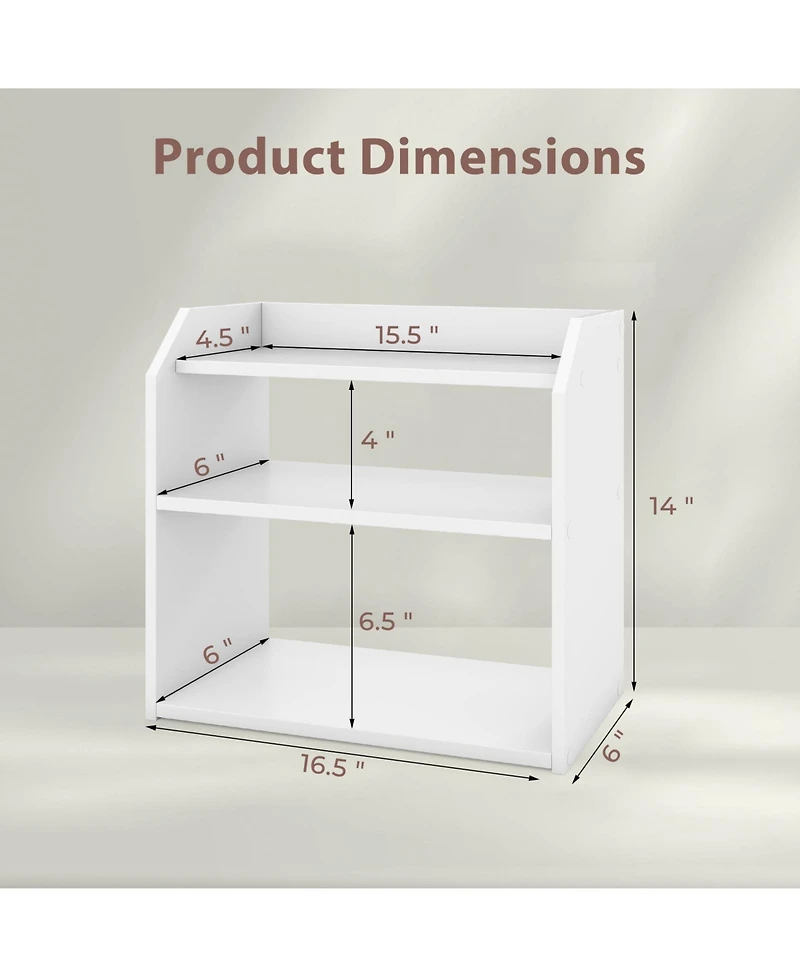 Gymax 2Pieces 3-Tier Desktop Bookshelf with Raised Top Guardrails Space-Saving Display Shelf