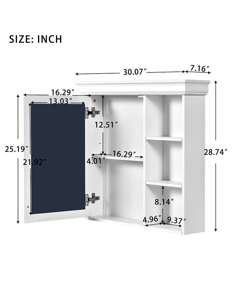Busdays 30 x 28 Inch White Bathroom Medicine Cabinet with Mirror Wall Mounted Mirror Storage Cabinet Over The Toilet Storage Organizer