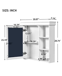 Busdays 30 x 28 Inch White Bathroom Medicine Cabinet with Mirror Wall Mounted Mirror Storage Cabinet Over The Toilet Storage Organizer