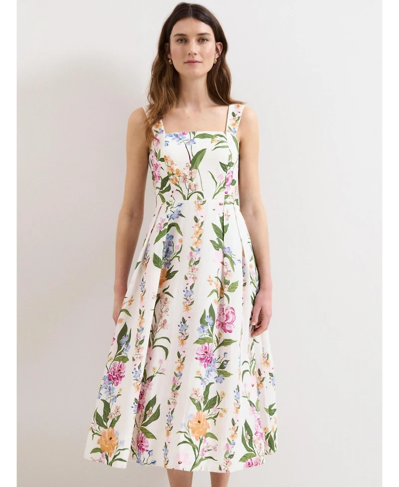 Phase Eight Women's Lucia Linen Blend Square Neck Midi Dress