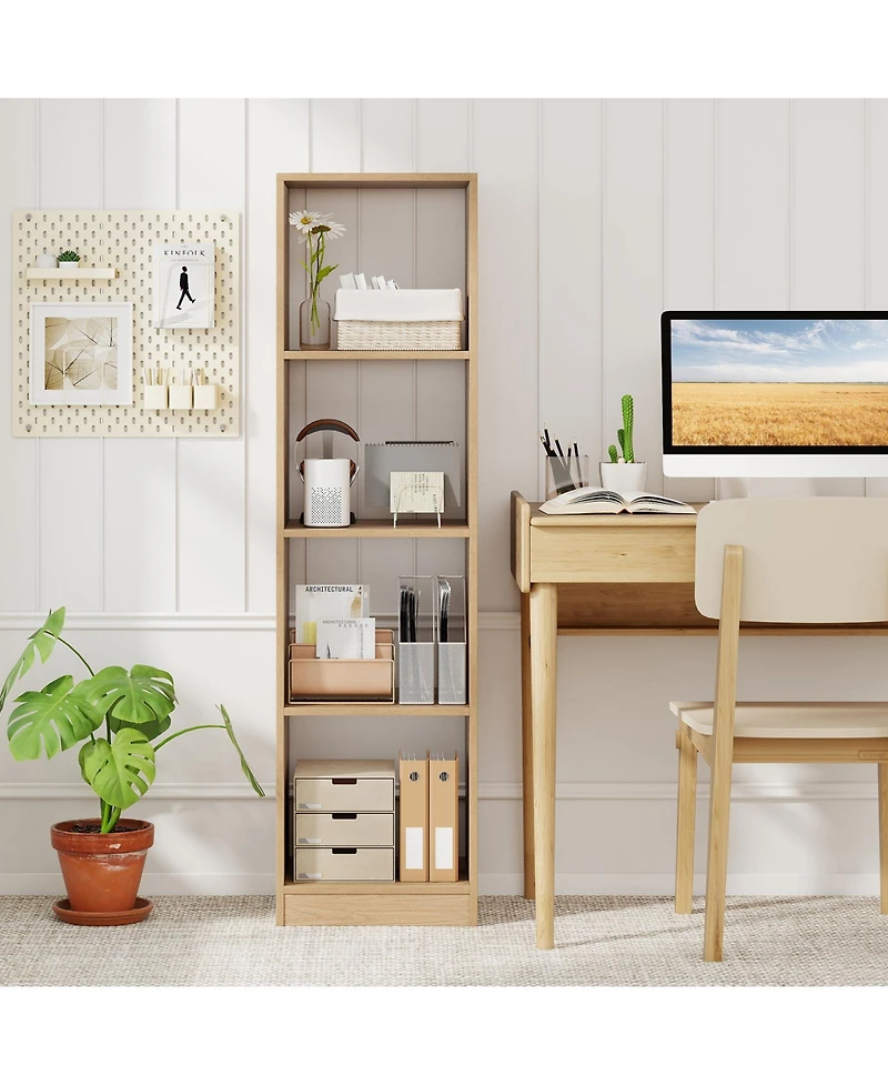 Gymax 5-Tier Bookshelf Corner Bookcase Storage Display Organizer with 4 Cubes
