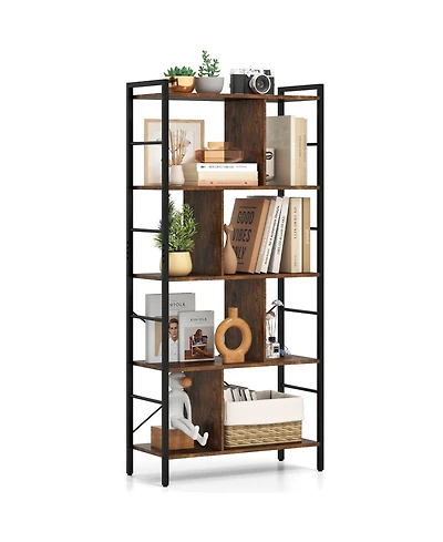 Gymax 61'' 5-Tier Bookshelf with Metal Frame 2 Anti-Tipping Devices for Living Room Office