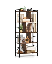 Gymax 61'' 5-Tier Bookshelf with Metal Frame 2 Anti-Tipping Devices for Living Room Office