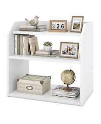 Gymax 3-Tier Desktop Bookshelf with Raised Top Guardrails Space-Saving Desk Display Shelf