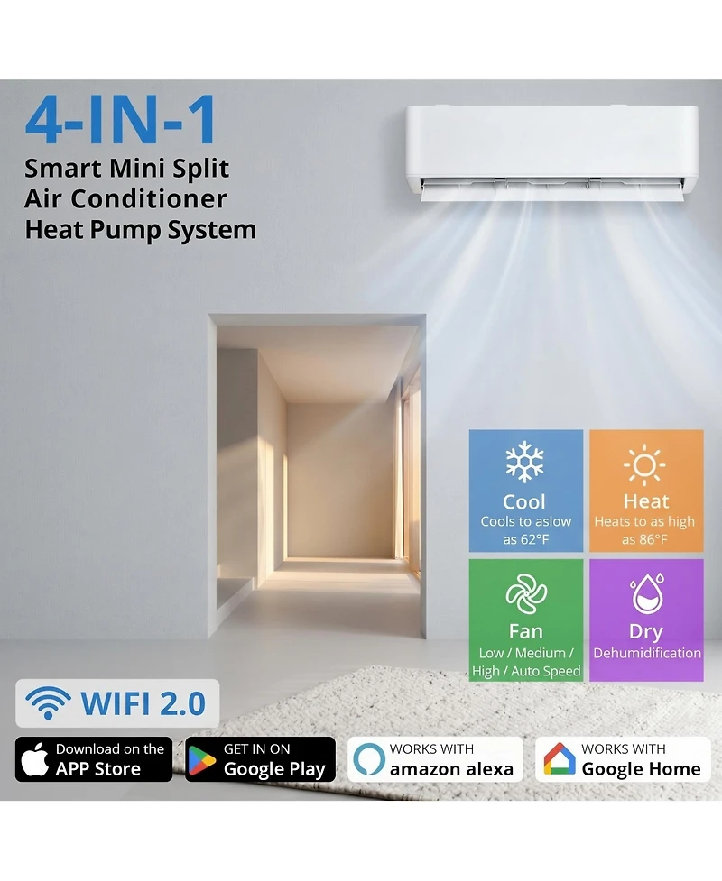 Xo 24 SEER2 9,000 Btu Mini Split Ac and Heat Pump, Cools/Heats Up to 450 Sq.Ft, 115V