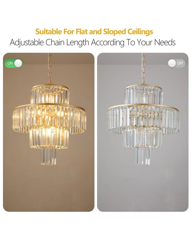 Clihome Modern Crystal Chandelier, 4-Tier Design Crystal Pendant Light Fixture (Bulb Not Included)