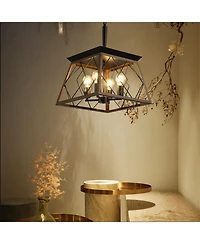 Clihome Industrial 4-Light Metal Cage Design Pendant Chandelier, Adjustable Hanging Light (No Bulbs)