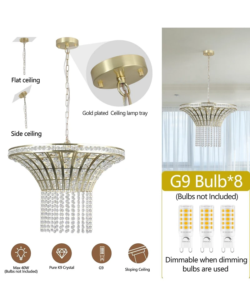 Clihome 8-Light Wide Crystal Waterfall Chandelier