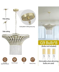 Clihome 8-Light Wide Crystal Waterfall Chandelier