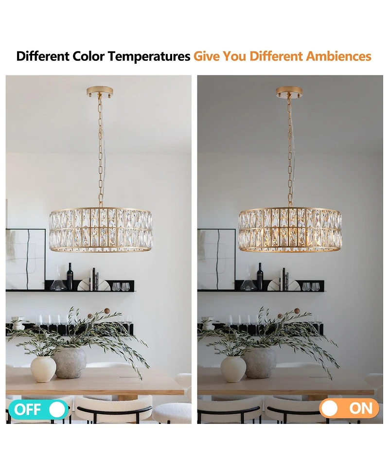 Clihome Crystal Chandeliers, 5-Tier Round Semi Flush Mount Chandelier Light Fixture, Luxury Ceiling Lighting