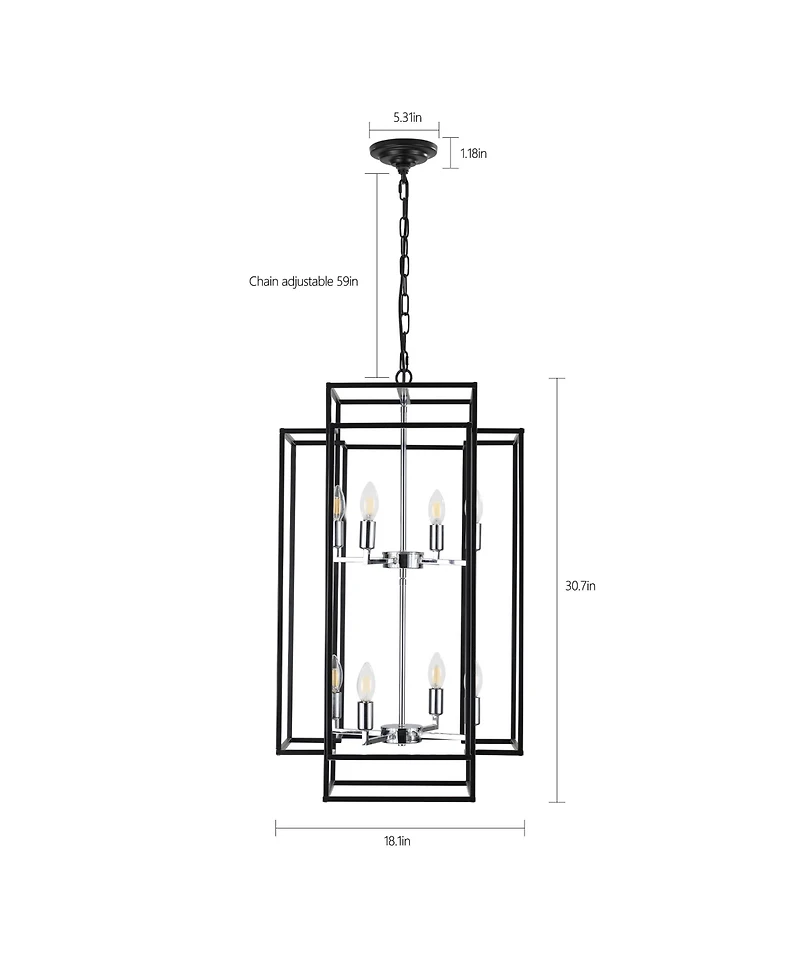 Clihome Industrial Metal Frame 8-Light Geometric Pendant Chandelier, Adjustable Hanging Light