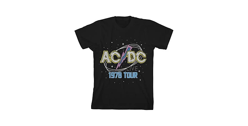 Ac/Dc Boys Acdc 1978 World Tour Pop Art Logo Crew Neck Short Sleeve Black T-shirt-Small