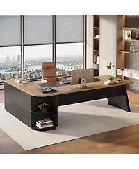 Tribesigns 79-Inch Executive Desk, Large Office Desk with Cabinet, L-Shaped Compter Desk with Storage Shelves, Writing Table