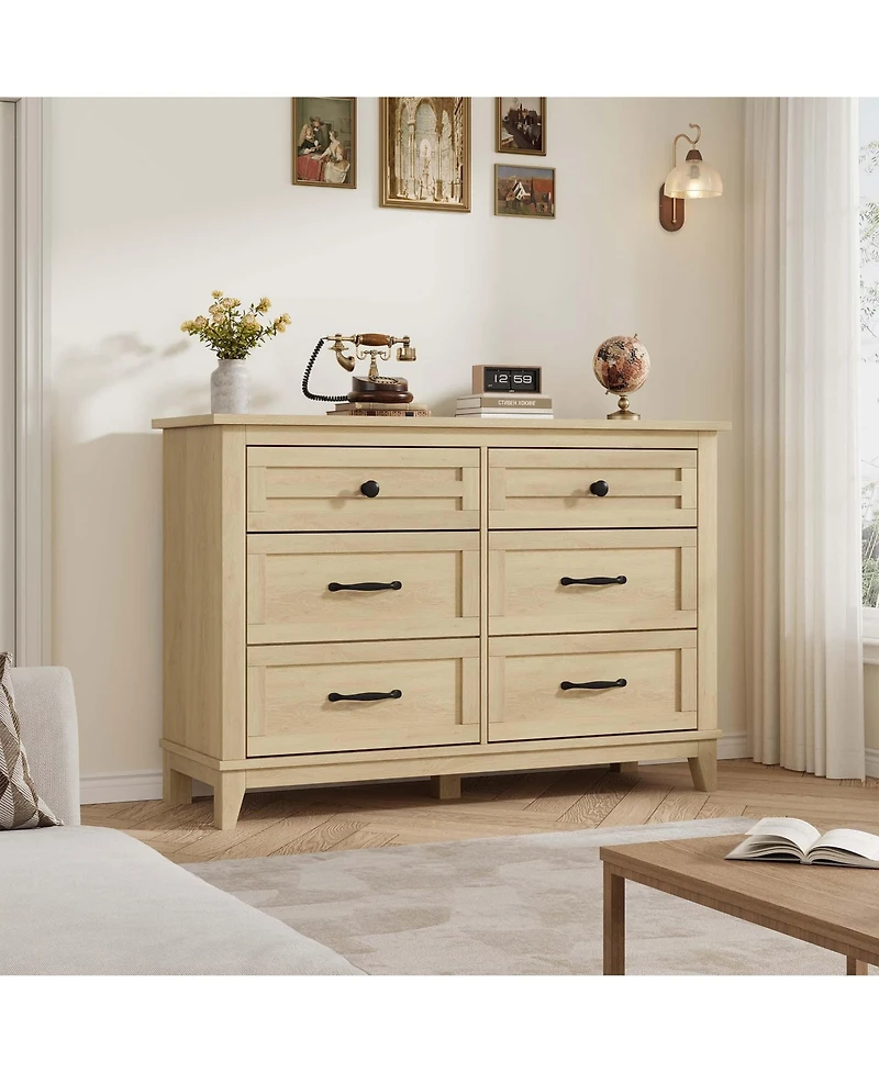 gaomon 6 Dresser for Bedroom, 47 in Wide Drawer Dresser with Storage Freestanding, For Living Room, Bedroom, Entryway