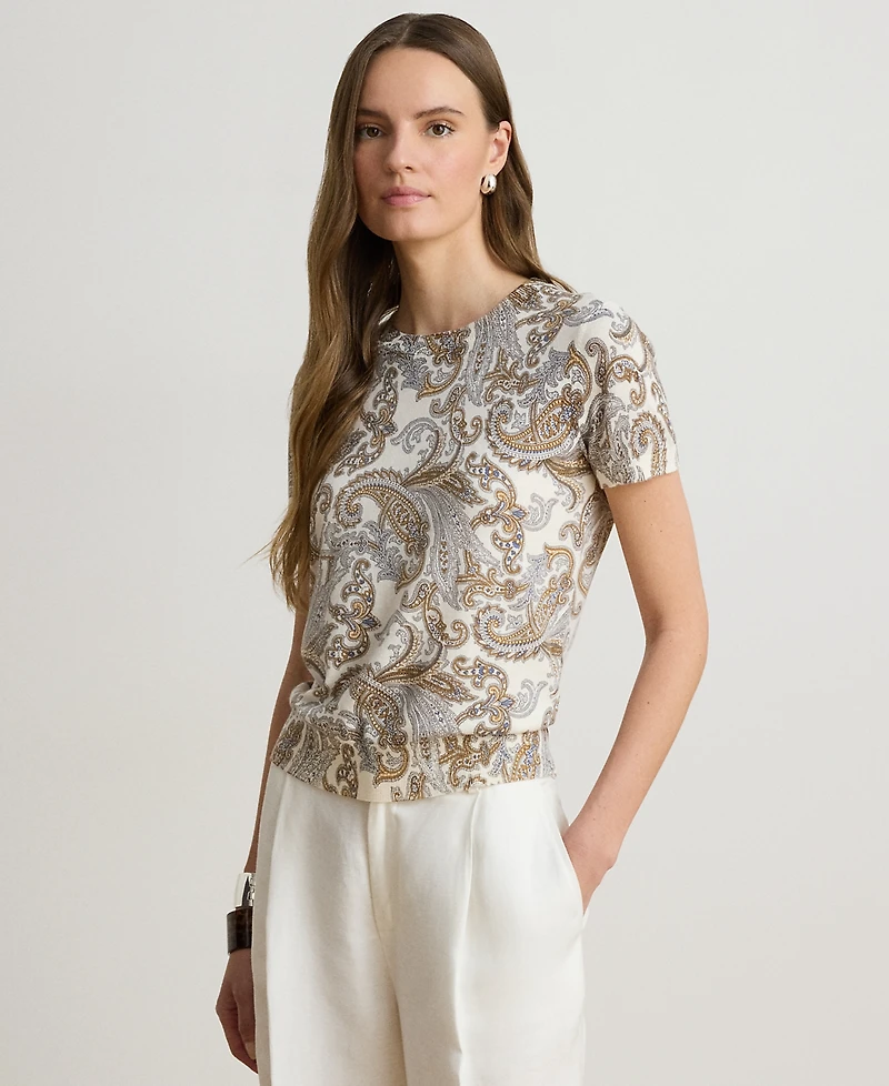 Lauren Ralph Petite Paisley Print Short-Sleeve Sweater