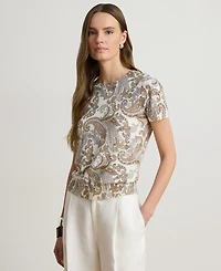 Lauren Ralph Petite Paisley Print Short-Sleeve Sweater