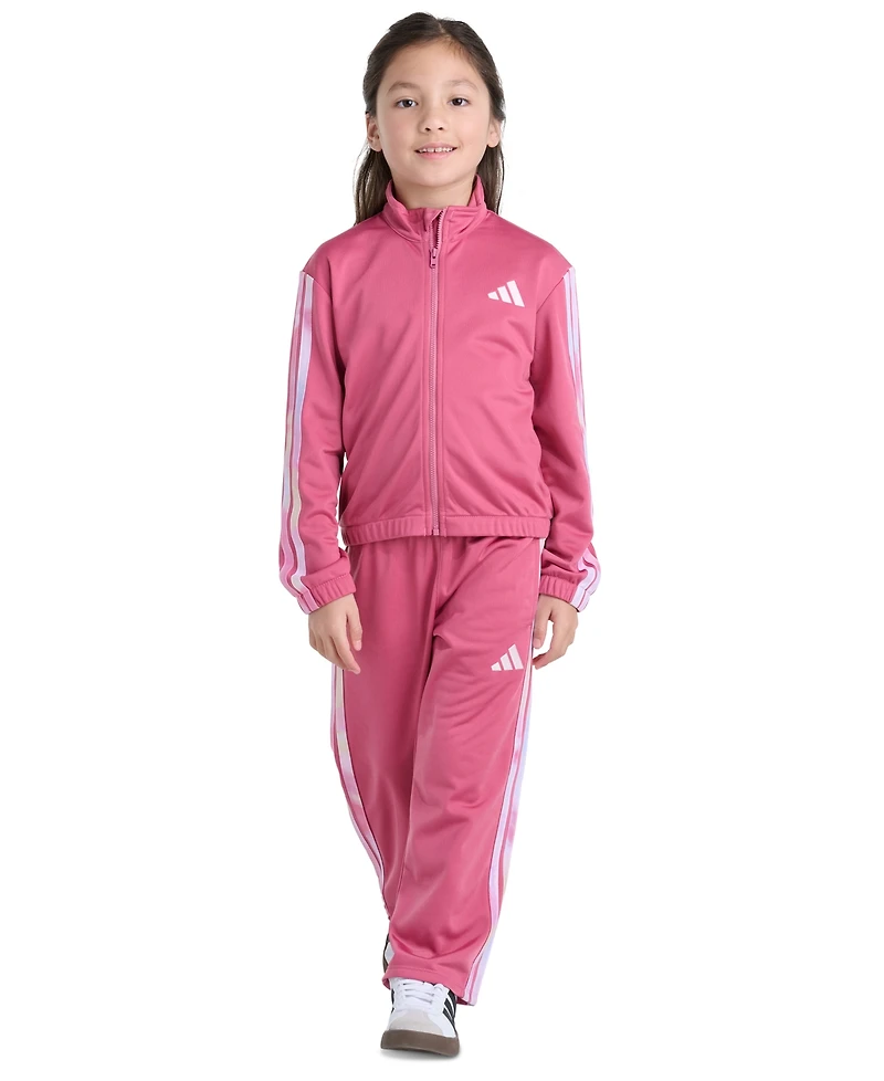 adidas Girls' 2T-6X Long-Sleeve 3-Stripe Jacket and Pants, 2-Piece Set