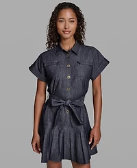 Karl Lagerfeld Paris Women's Denim Pinstripe Collared Shirt Dress