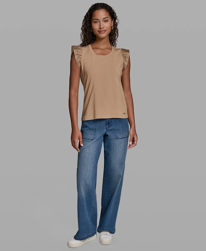 Karl Lagerfeld Paris Women's Sleeveless Ruffle Knit Top