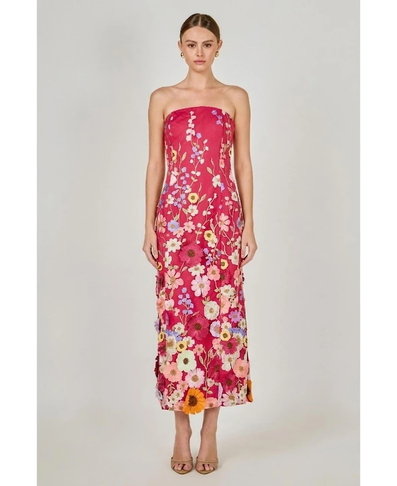 endless rose Women's Strapless Floral Embroidered Mini Dress