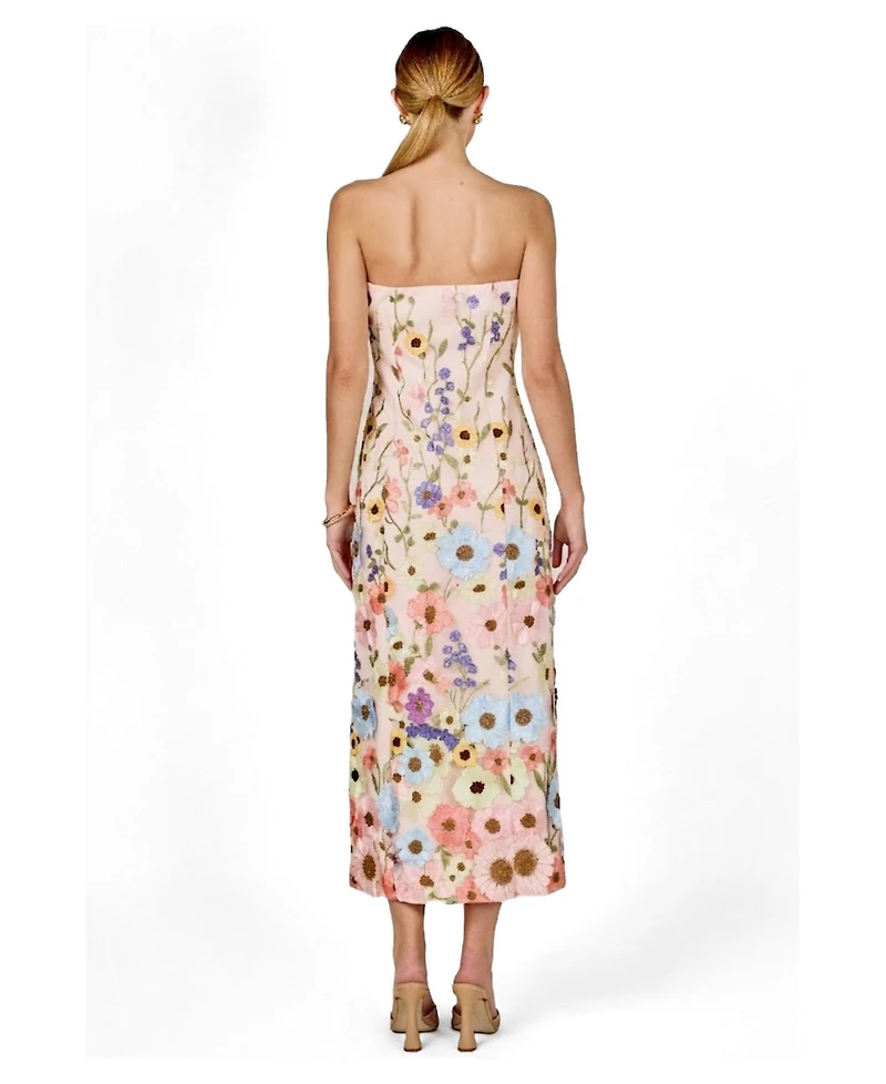 endless rose Women's Strapless Floral Embroidered Mini Dress
