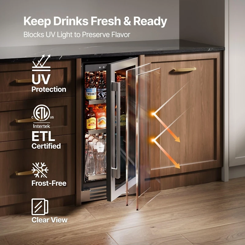 CaLefort 15 Inch Beverage Cooler Refrigerator, 100 Can Capacity for 12 Ounce Cans