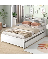 Clihome Bed with Trundle and Bookcase Headboard