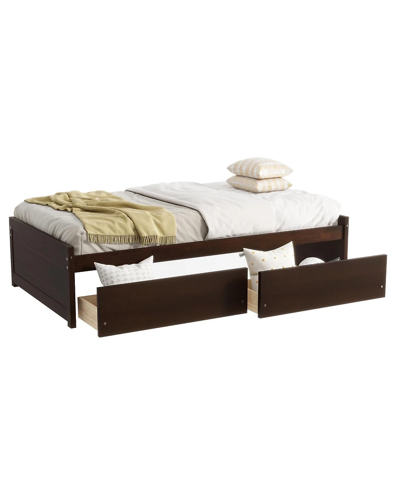 Clihome Bed with 2 Drawers, Solid Rubber Wood