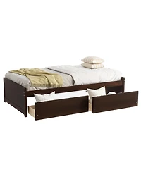 Clihome Bed with 2 Drawers, Solid Rubber Wood