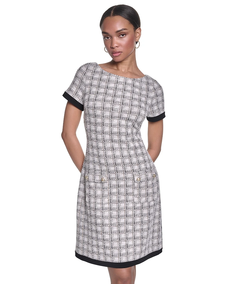 Karl Lagerfeld Paris Women's Windowpane Knee-Length Dress
