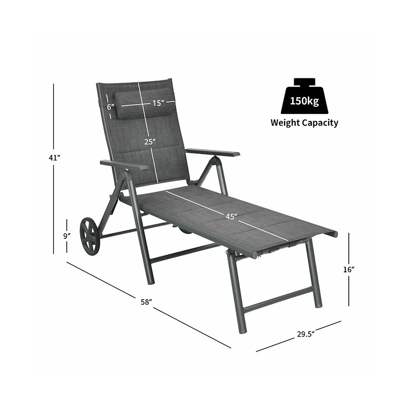 Boyel Living Patio Reclining Chaise Lounge with Adjust Neck Pillow