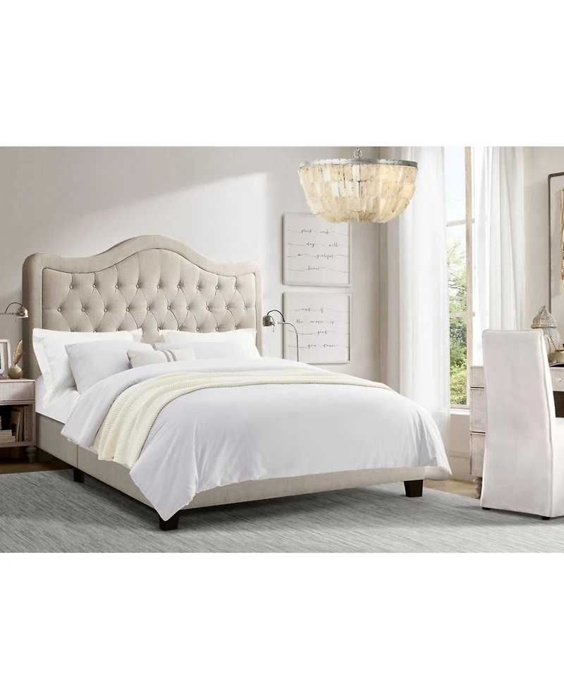 Boyel Living Modern Upholstered Bed Frame with Curved Tufted Headboard Platform Bed with Solid Wood Frame