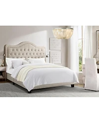 Boyel Living Modern Upholstered Bed Frame with Curved Tufted Headboard Platform Bed with Solid Wood Frame