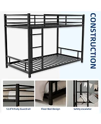 Rainsken Metal Bunk Bed Low Profile Bunkbed, with Ladder and Full-Length Guardrail, Noise Free, No Spring Box Required