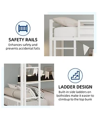 Rainsken Metal Bunk Bed Low Profile Bunkbed, with Ladder and Full-Length Guardrail, Noise Free, No Spring Box Required