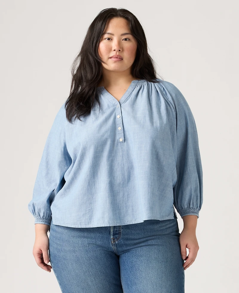 Levi's Plus V-Neck Chambray Relaxed Fit Reverie Cotton Top