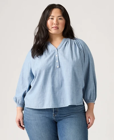 Levi's Plus V-Neck Chambray Relaxed Fit Reverie Cotton Top
