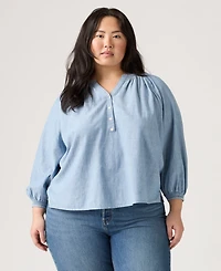 Levi's Plus V-Neck Chambray Relaxed Fit Reverie Cotton Top