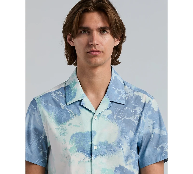 Perry Ellis Men's Wave Print Camp Collar Shirt