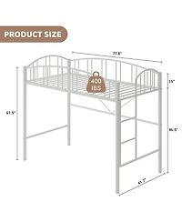 homfan Metal Loft Bed with Arched Guardrail and Ladder, Space-Saving Frame Steel Slats, No Box Spring Needed
