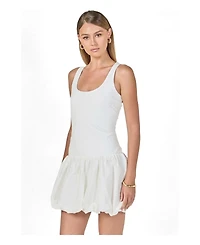endless rose Women's Mixed Media Scoop Neck Blouson Mini Dress