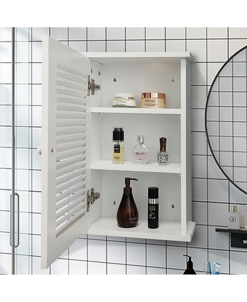 Busdays Wall Mounted Hanging Medicine Cabinet with 3 Tiers Single Louvered Door Floating Cupboard for Bathroom Bedroom