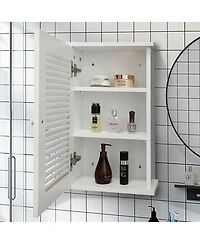 Busdays Wall Mounted Hanging Medicine Cabinet with 3 Tiers Single Louvered Door Floating Cupboard for Bathroom Bedroom