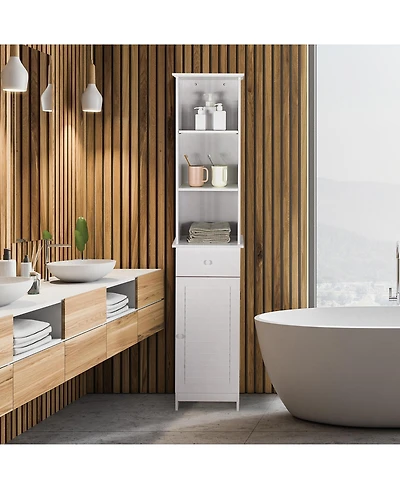 sumyeg Tall Freestanding Bathroom Storage Cabinet with Open Shelves and Drawer