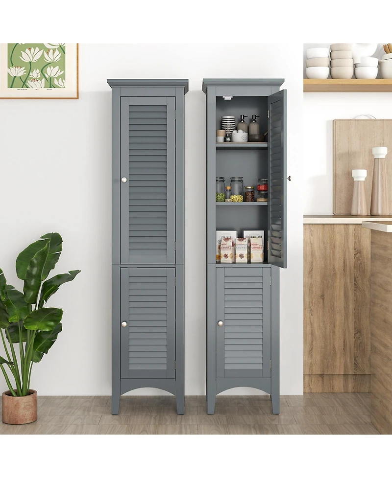 sumyeg Tall Bathroom Floor Storage Cabinet with Shutter Doors and Adjustable Shelf