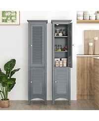 sumyeg Tall Bathroom Floor Storage Cabinet with Shutter Doors and Adjustable Shelf
