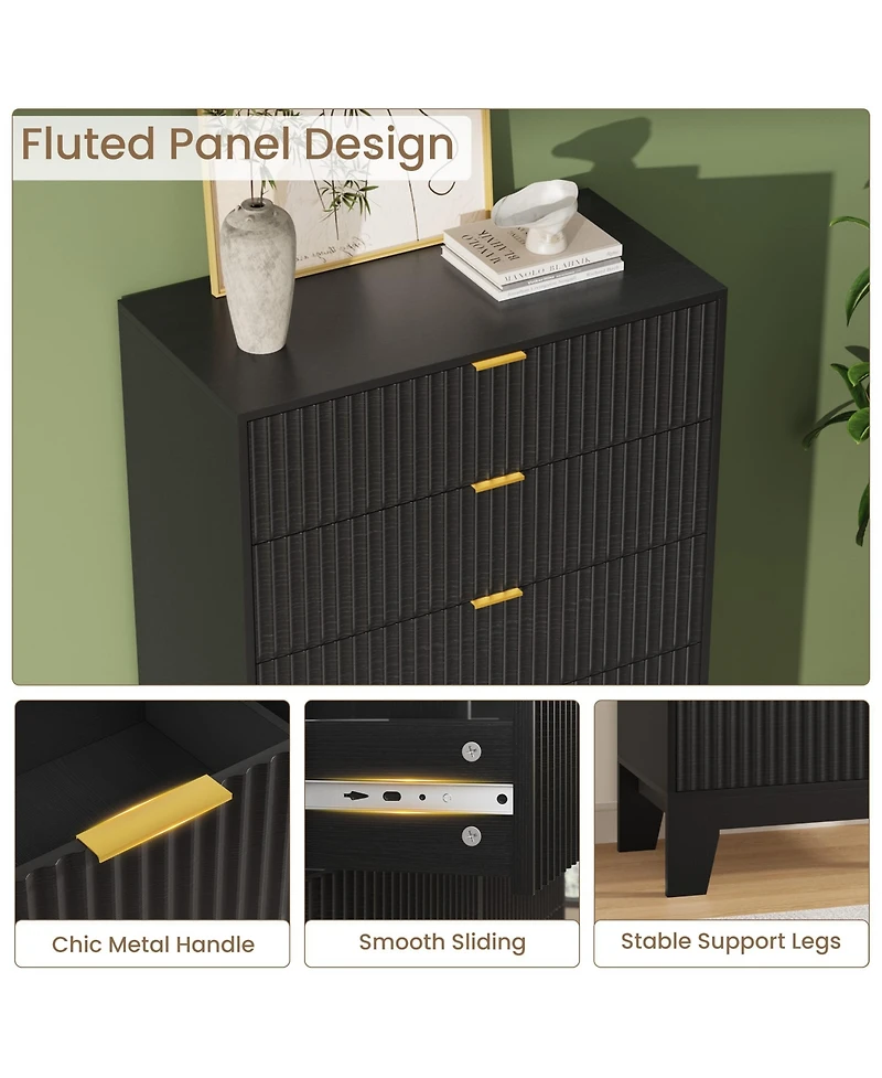 gaomon 5 Drawer Fluted Dresser – 47" Tall Wooden Chest of Drawers with Metal Handle, Clothes Storage for Bedroom, Hallway