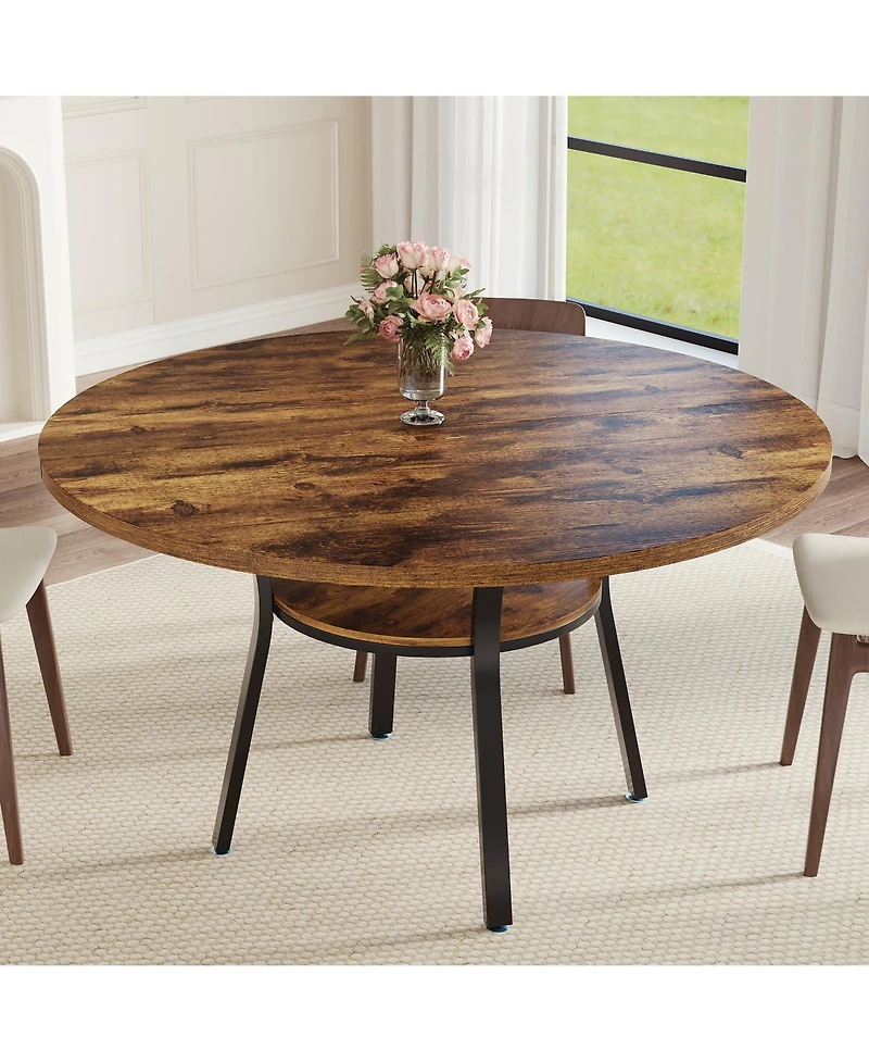 homfan Space-Saving Round Dining Table for 4-6 - Modern Farmhouse Kitchen and Room with Storage Shelf