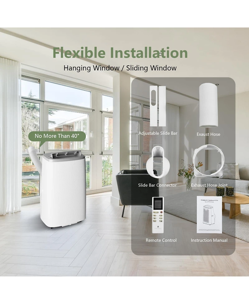 Xo 14,000 Btu Portable Air Conditioner with 3-in-1 Cooling, Dehumidifier and Fan, Quiet Sleep Mode, Remote and Dual Exhaust